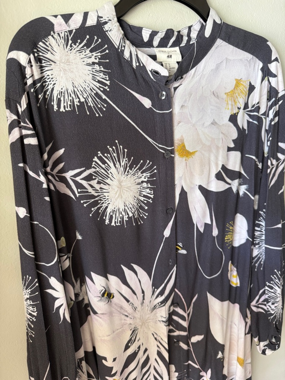 Anna Glover x H&M floral and bee print button front shirt mini dress